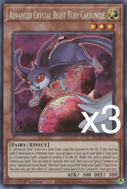 3X Yugioh Advanced Crystal Beast Ruby Carbuncle BLCR-EN010 Secret Rare 1st Ed NM - Image 1