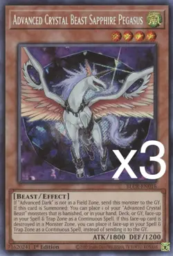 3X Yugioh Advanced Crystal Beast Sapphire Pegasus BLCR-EN016 Secret Rare 1st NM - Image 1