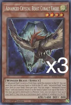 3X Yugioh Advanced Crystal Beast Cobalt Eagle BLCR-EN015 Secret Rare 1st Ed NM - Image 1