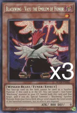 3X Yugioh Blackwing - Vayu the Emblem of Honor BLCR-EN060 Secret Rare 1st Ed NM - Image 1
