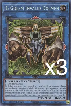 3X Yugioh G Golem Invalid Dolmen BLCR-EN044 Secret Rare 1st Edition NM - Image 1