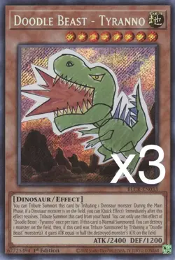 3X Yugioh Doodle Beast - Tyranno BLCR-EN033 Secret Rare 1st Edition NM - Image 1