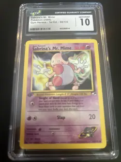 Pokemon Gym Heroes 1st Edition Sabrina's Mr. Mime 94/132 CGC Gem Mint 10 - Image 1