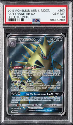 2018 POKEMON SUN & MOON LOST THUNDER #203 FULL ART/TYRANITAR GX PSA 10 - Image 1