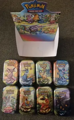 Pokemon TCG Prismatic Evolutions Mini Tin Display - Full Set of 8 Sealed Tins - Image 2