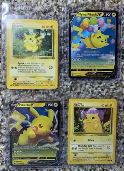 Pikachu 4 Card Lot! 2 Holo Vs! 2 Mouse Pokemon! 2 Vintage! Excellent Condition! - Image 1