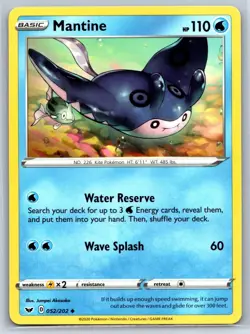 Pokemon TCG Sword and Shield Base Set Mantine 052/202 - Image 1