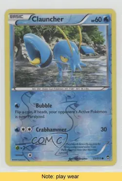 Clauncher Reverse Foil Pokemon XY Furious Fists #23 READ u3f - Image 1