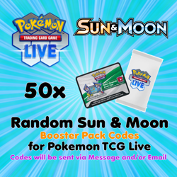 Pokemon TCG Live PTCGL PTCGO Online Codes: 50 Random Sun & Moon Booster Packs - Image 1