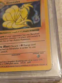 CGC 8.5 No Damage Ninetales Error 1999 Base Set Shadowless #12/102 Holo Pokemon - Image 5