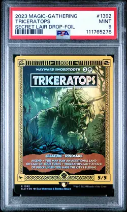 2023 MTG SECRET LAIR DROP FOIL #1392 TRICERATOPS PSA 9 - Image 1