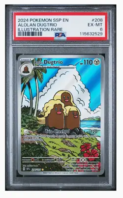 2024 Pokemon Surging Sparks Alolan Dugtrio 208/191 SIR Full Art Holo PSA 6 EX-NM - Image 1