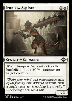 Ironpaw Aspirant 18 LCI Cat Warrior 2023 MTG WOTC White Dan Murayama Scott Foil - Image 1