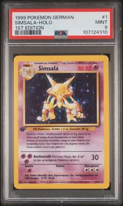 1999 Pokemon German 1st Edition #1/102 Simsala Holo PSA 9 Mint D778 - Image 1