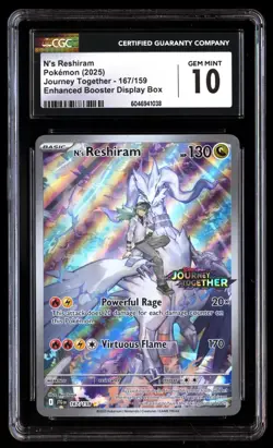 CGC 10 N's Reshiram 167 Pokemon Enhanced Booster Stamped Journey Together Graded - Image 1