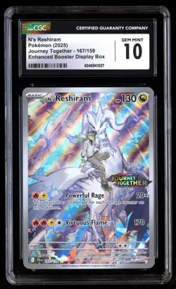 CGC 10 N's Reshiram 167 Pokemon Enhanced Booster Stamped Journey Together Graded - Image 1