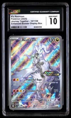 CGC 10 N's Reshiram 167 Pokemon Enhanced Booster Stamped Journey Together Graded - Image 1