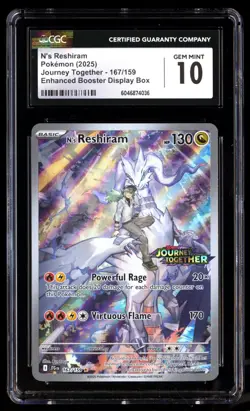 CGC 10 N's Reshiram 167 Pokemon Enhanced Booster Stamped Journey Together Graded - Image 1