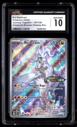 CGC 10 N's Reshiram 167 Pokemon Enhanced Booster Stamped Journey Together Graded - Image 1
