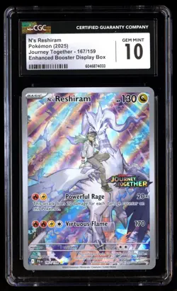 CGC 10 N's Reshiram 167 Pokemon Enhanced Booster Stamped Journey Together Graded - Image 1
