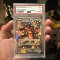2025 POKEMON JOURNEY TOGETHER SPECIAL ILLUSTRATION RARE #182 VOLCANION EX PSA 9 - Image 1