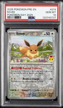 2025 POKEMON PRE EN-PRISMATIC EVOLUTIONS POKEMON DAY 2025 #074 EEVEE PSA 10 - Image 1
