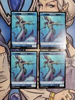 4x Merfolk 0003 (1,1) / Frog Lizard (3,3) Dual-Sided Tokens - NM/M LCI LCC MTG - Image 1