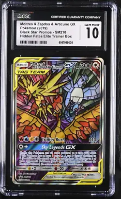 CGC 10 Moltres Zapdos & Articuno GX SM210 Promo Pokemon Hidden Fates Gem Mint E - Image 1