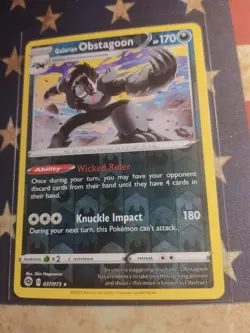 Pokemon Champion's Path Reverse Holo Galarian Obstagoon 37/73 Near Mint - Image 1