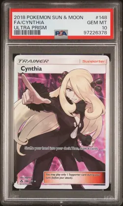 2018 Pokemon Sun & Moon Ultra Prism #148 Cynthia Ultra Prism PSA 10 Gem Mint - Image 1