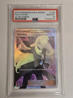2018 Pokemon Sun & Moon Ultra Prism #148 Cynthia Ultra Prism PSA 10 Gem Mint - Image 3