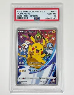 PSA 10 2019 Pokemon Card Pikachu 001/S-P Sword & Shield Promo Holo Japanese NM- - Image 1