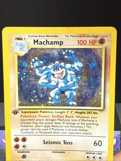 Pokemon Card Machamp 8/102 1st Edition Holo Base Set Cosmo CD Promo Swirl Plyd 4 - Image 2
