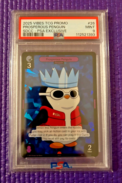 PSA 9 Vibes TCG X PSA Prosperous Penguin SDCC 2025 Exclusive Promo Card - Image 1