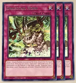 Yugioh! 3x Dracotail Horn JUSH-EN010 Rare 1st Ed NM - Image 1
