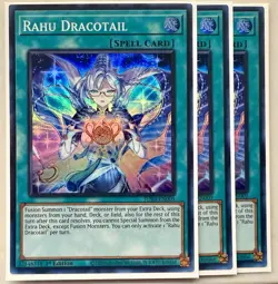 Yugioh! 3x Rahu Dracotail JUSH-EN009 Super Rare 1st Ed NM - Image 1