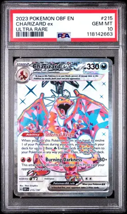 PSA 10 Charizard EX 215 Full Art Pokemon Card Obsidian Flames GEM MINT 2023 - Image 1