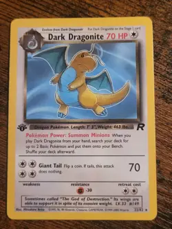 Dark Dragonite 22/82 1st Edition Rare Team Rocket 2000 Pokemon Card MP HP - Image 1
