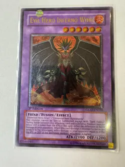 YUGIOH Evil Hero Inferno Wing Ultimate Rare 1st Edition GLAS-EN038 - Image 1