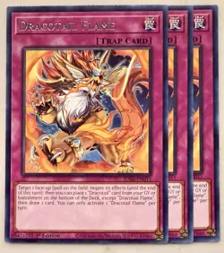 Yugioh! 3x Dracotail Flame JUSH-EN011 Rare 1st Ed NM - Image 1