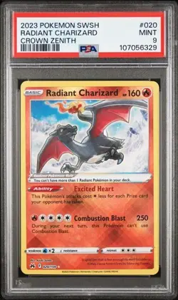 PSA 9 Mint Radiant Charizard #020 2023 Pokemon SWSH Crown Zenith - Image 1