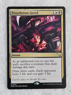 MTG Treacherous Greed #237 Murders at Karlov Manor Magic Gathering Card Rare NM - Image 1