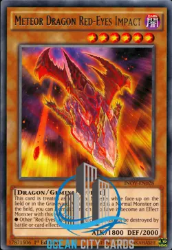 Yugioh INOV-EN028 Meteor Dragon Red-Eyes Impact Rare 1st Edition - Image 1