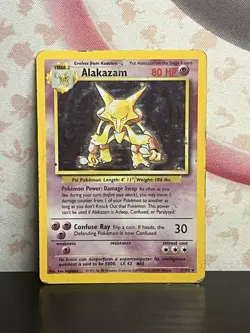 Pokemon TCG Alakazam 001/102 Base Set Holo Vintage Rare Card WOTC 1999 HP - Image 1