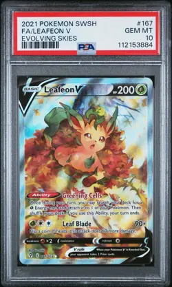 2021 POKEMON SWORD & SHIELD EVOLVING SKIES 167 FULL ART/LEAFEON V PSA 10 - Image 1