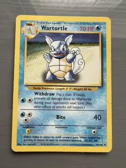Pokemon TCG Wartortle Card 42/102 Non-Holo, Base Set 1999 - Image 1