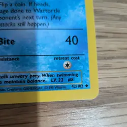 Pokemon TCG Wartortle Card 42/102 Non-Holo, Base Set 1999 - Image 2