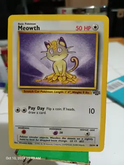 Meowth 56/64 - Common - WoTC Vintage Jungle Set Pokemon Card NM - Image 1