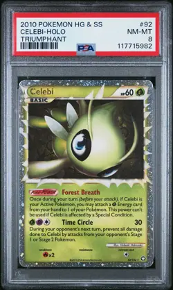 2010 POKEMON HEARTGOLD & SOULSILVER TRIUMPHANT #92 CELEBI-HOLO PSA 8 - Image 1