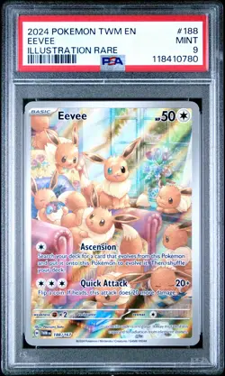 2024 POKEMON TWM EN-TWILIGHT MASQUERADE ILLUSTRATION RARE #188 EEVEE PSA 9 - Image 1